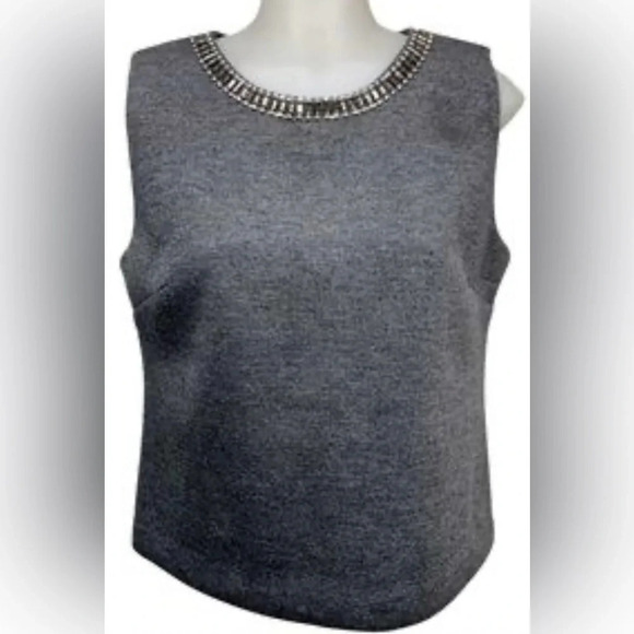 NWT Cynthia Rowley gray ponte knit Chic top with Rhinestone detailing at neck. - Picture 6 of 12